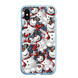 Чехол iPhone XS Max матовый Зимний паттерн со снеговиками, цвет: 3D-голубой