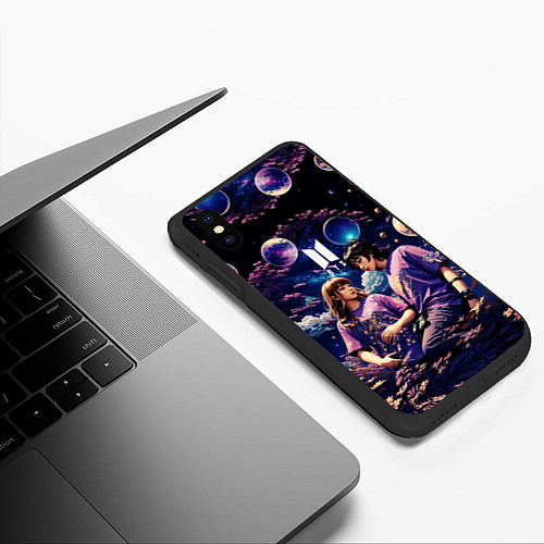 Чехол iPhone XS Max матовый BTS на фоне космоса / 3D-Черный – фото 3