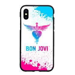 Чехол iPhone XS Max матовый Bon Jovi neon gradient style, цвет: 3D-черный