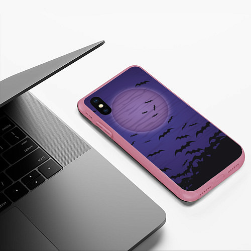 Чехол iPhone XS Max матовый Летучие мыши шабаш / 3D-Малиновый – фото 3