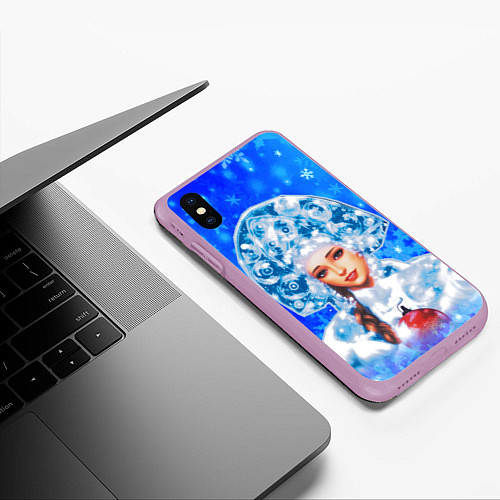 Чехол iPhone XS Max матовый Красивая русская снегурочка / 3D-Сиреневый – фото 3