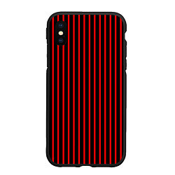 Чехол iPhone XS Max матовый Красно-чёрный полосатый, цвет: 3D-черный
