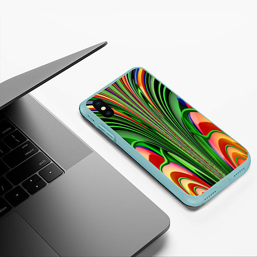 Чехол iPhone XS Max матовый Травянистый дизайн с оранжевым / 3D-Мятный – фото 3