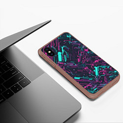 Чехол iPhone XS Max матовый Киберпанк линии синие и розовые, цвет: 3D-коричневый — фото 2