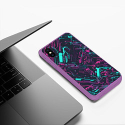 Чехол iPhone XS Max матовый Киберпанк линии синие и розовые, цвет: 3D-фиолетовый — фото 2