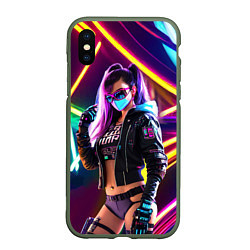 Чехол iPhone XS Max матовый Cool girl - cyberpunk - neon glow, цвет: 3D-темно-зеленый