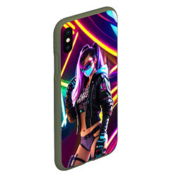 Чехол iPhone XS Max матовый Cool girl - cyberpunk - neon glow, цвет: 3D-темно-зеленый — фото 2