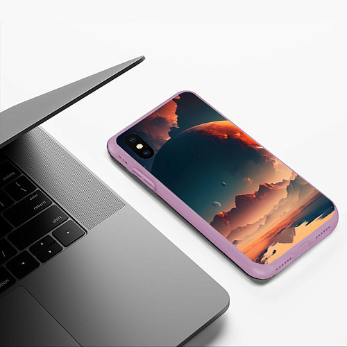 Чехол iPhone XS Max матовый Планета в далеком космосе / 3D-Сиреневый – фото 3