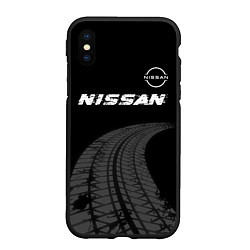 Чехол iPhone XS Max матовый Nissan speed на темном фоне со следами шин: символ, цвет: 3D-черный