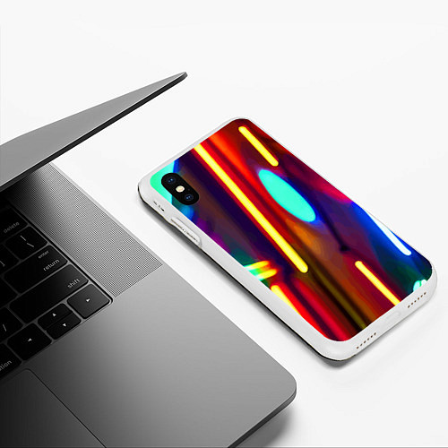 Чехол iPhone XS Max матовый Абстрактная неоновая композиция / 3D-Белый – фото 3