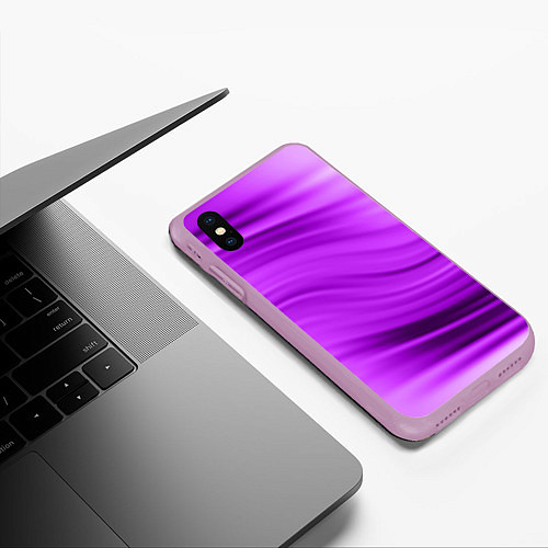 Чехол iPhone XS Max матовый Розово фиолетовый абстрактный узор волны / 3D-Сиреневый – фото 3