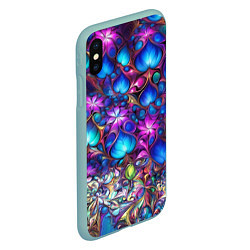 Чехол iPhone XS Max матовый Абстракция синие листья и фиолетовый цветы, цвет: 3D-мятный — фото 2