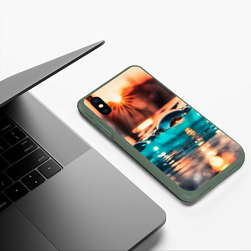 Чехол iPhone XS Max матовый Поверхность воды на закате макро / 3D-Темно-зеленый – фото 3