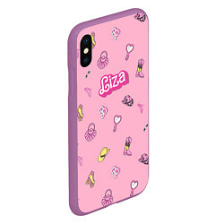 Чехол iPhone XS Max матовый Лиза - в стиле барби: аксессуары на розовом паттер, цвет: 3D-фиолетовый — фото 2