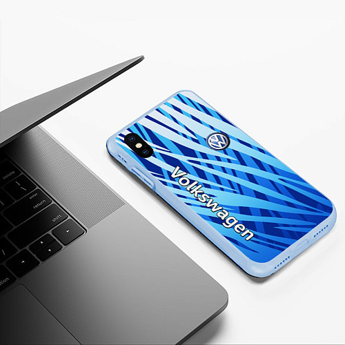 Чехол iPhone XS Max матовый Volkswagen - синий камуфляж / 3D-Голубой – фото 3