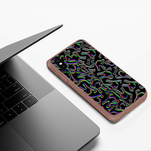 Чехол iPhone XS Max матовый Ъуъ съука глитч паттерн / 3D-Коричневый – фото 3