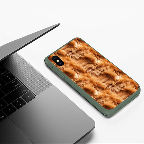 Чехол iPhone XS Max матовый Меховой паттерн / 3D-Темно-зеленый – фото 3