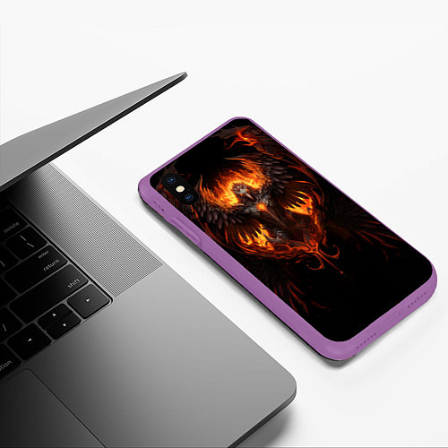 Чехол iPhone XS Max матовый Дерзкий Феникс / 3D-Фиолетовый – фото 3