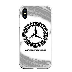 Чехол iPhone XS Max матовый Mercedes speed на светлом фоне со следами шин, цвет: 3D-белый