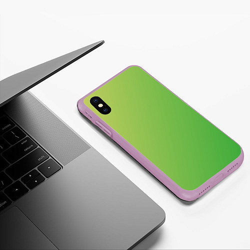 Чехол iPhone XS Max матовый Градиент - зеленый лайм / 3D-Сиреневый – фото 3