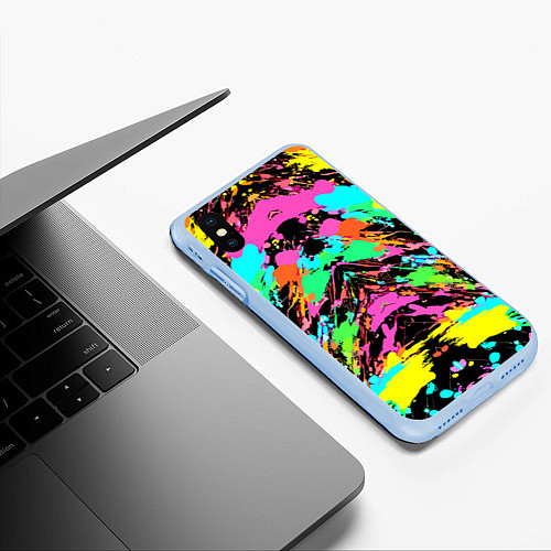 Чехол iPhone XS Max матовый Красочный зеркальный паттерн - кляксы / 3D-Голубой – фото 3