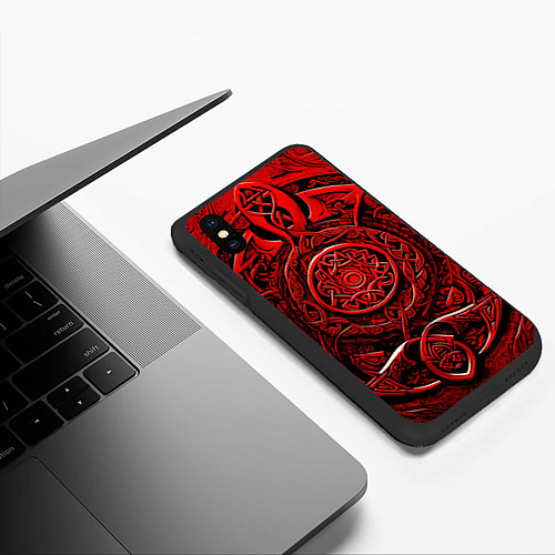 Чехол iPhone XS Max матовый Скандинавский орнамент викингов / 3D-Черный – фото 3
