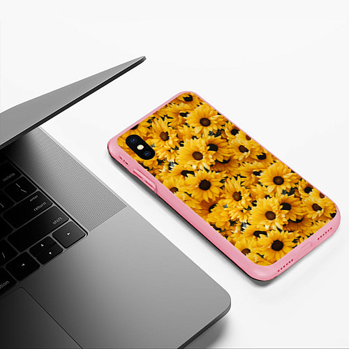 Чехол iPhone XS Max матовый Желтые объемные цветы от нейросети / 3D-Баблгам – фото 3