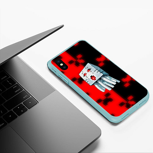Чехол iPhone XS Max матовый Майнкарфт топ игра пиксели / 3D-Мятный – фото 3