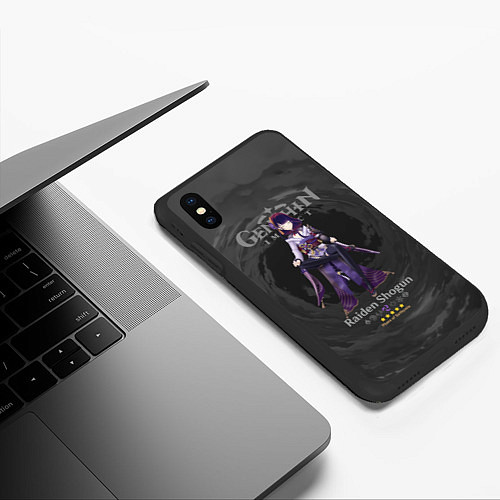 Чехол iPhone XS Max матовый Raiden Genshin Impact / 3D-Черный – фото 3