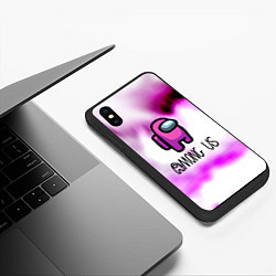 Чехол iPhone XS Max матовый Among us game pink, цвет: 3D-черный — фото 2