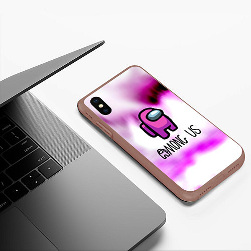 Чехол iPhone XS Max матовый Among us game pink / 3D-Коричневый – фото 3