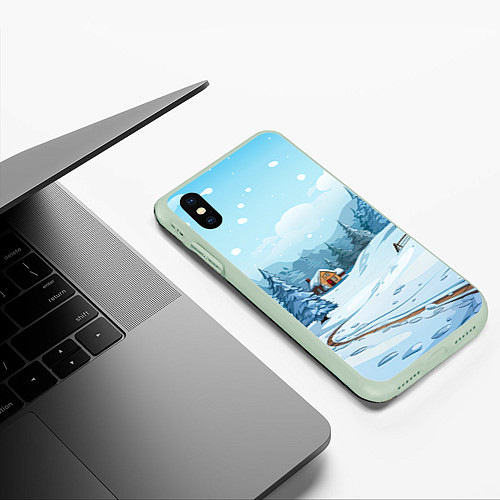 Чехол iPhone XS Max матовый Новый год пейзаж / 3D-Салатовый – фото 3