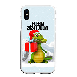 Чехол iPhone XS Max матовый С новым 2024 годом, цвет: 3D-белый