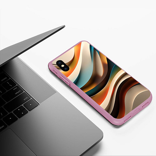Чехол iPhone XS Max матовый Волнистая объёмная текстура - нейросеть / 3D-Розовый – фото 3