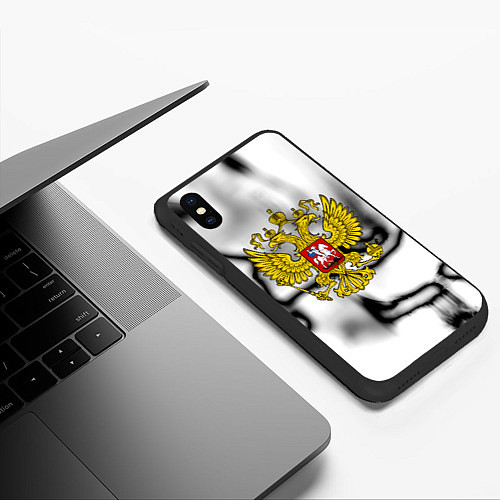 Чехол iPhone XS Max матовый Герб РФ черно белый / 3D-Черный – фото 3