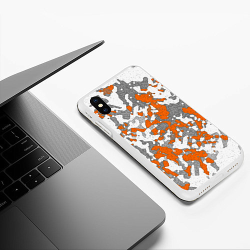 Чехол iPhone XS Max матовый Абстракция серо-оранжевый / 3D-Белый – фото 3