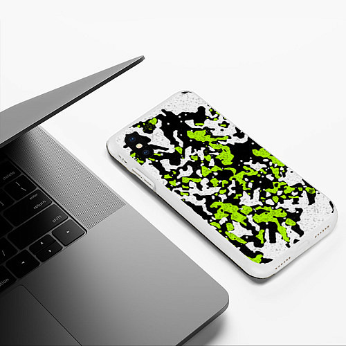 Чехол iPhone XS Max матовый Абстракция чёрно-зелёная / 3D-Белый – фото 3
