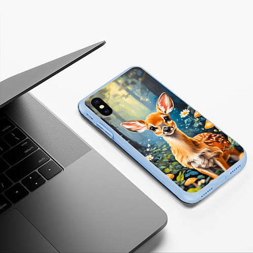 Чехол iPhone XS Max матовый Олененок в волшебном лесу / 3D-Голубой – фото 3