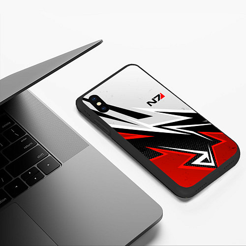 Чехол iPhone XS Max матовый N7 mass effect - white and red / 3D-Черный – фото 3