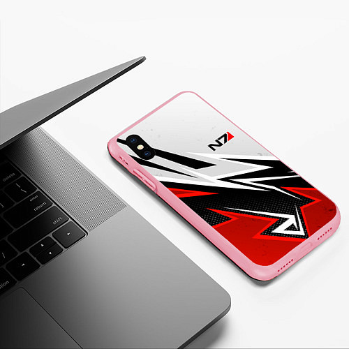 Чехол iPhone XS Max матовый N7 mass effect - white and red / 3D-Баблгам – фото 3