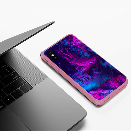 Чехол iPhone XS Max матовый Неоновая абстракция синий и розовый / 3D-Малиновый – фото 3