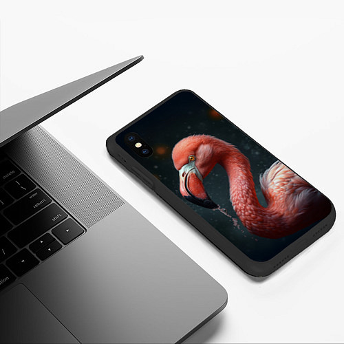 Чехол iPhone XS Max матовый Фламинго с каплями воды / 3D-Черный – фото 3