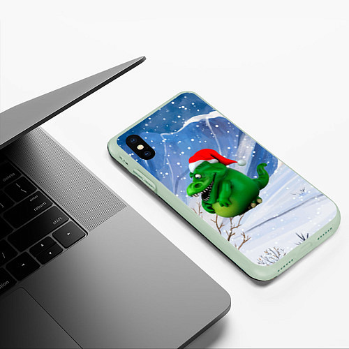 Чехол iPhone XS Max матовый Толстый дракон на снежном фоне / 3D-Салатовый – фото 3