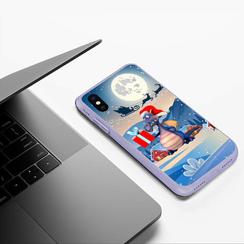 Чехол iPhone XS Max матовый Новогодний дракон 2024 / 3D-Светло-сиреневый – фото 3