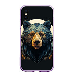 Чехол iPhone XS Max матовый Арт осенний медведь, цвет: 3D-сиреневый