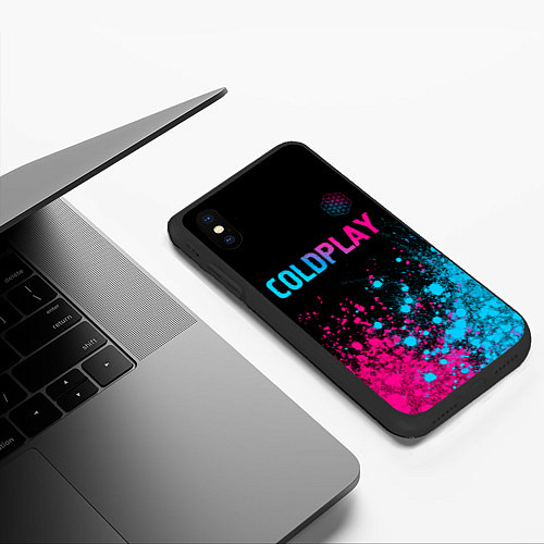 Чехол iPhone XS Max матовый Coldplay - neon gradient: символ сверху / 3D-Черный – фото 3