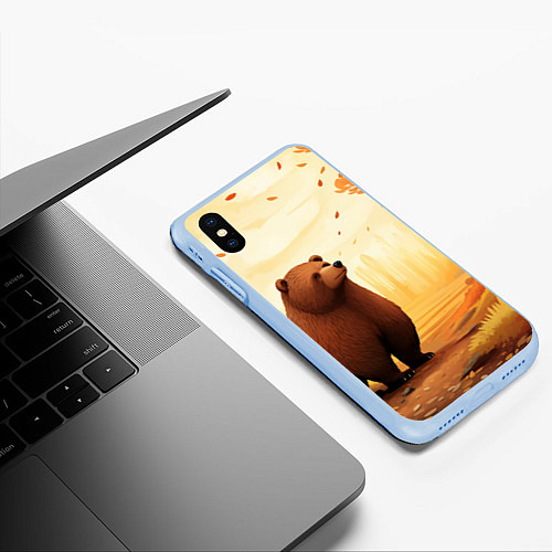 Чехол iPhone XS Max матовый Мишка в осеннем лесу фолк-арт / 3D-Голубой – фото 3