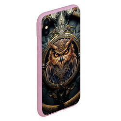 Чехол iPhone XS Max матовый Сова в викинг-стиле, цвет: 3D-розовый — фото 2