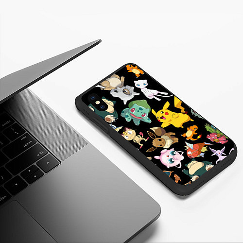 Чехол iPhone XS Max матовый Пикачу и другие покемоны / 3D-Черный – фото 3