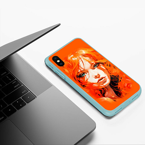 Чехол iPhone XS Max матовый Огненная красотка / 3D-Мятный – фото 3